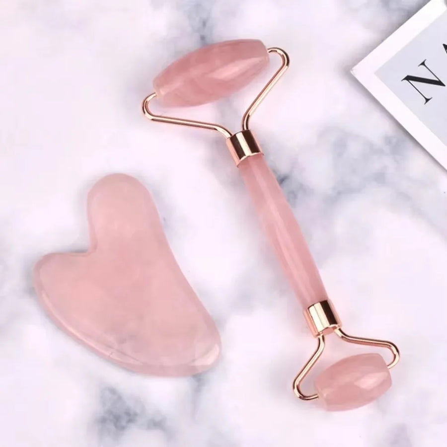 Gua Sha & Facial Roller Set – Pink