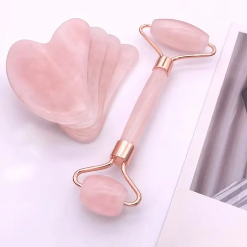 Gua Sha & Facial Roller Set – Pink