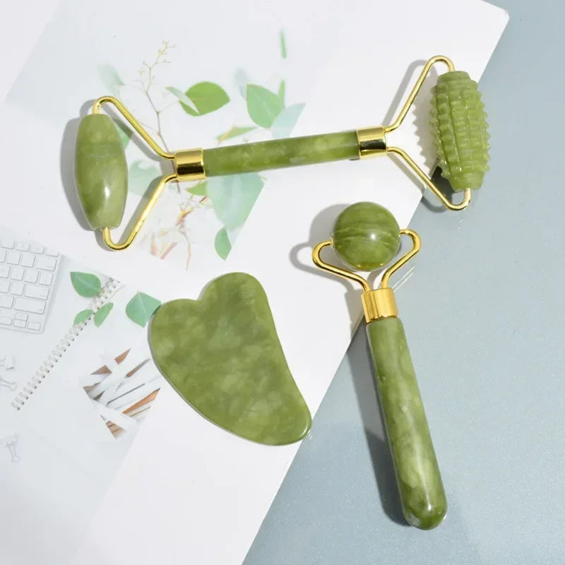 Natural Jade Roller & Gua Sha Facial Massage Set